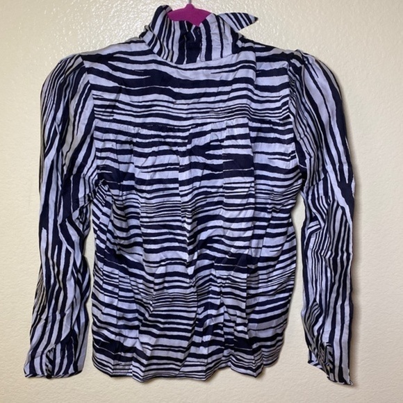 BANANA Republic‎ Zebra print long sleeve mock neck tie blouse XXS - Picture 2 of 7